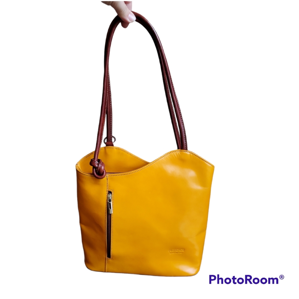 Florence designer convertible bag made in Italy genuine leather yellow